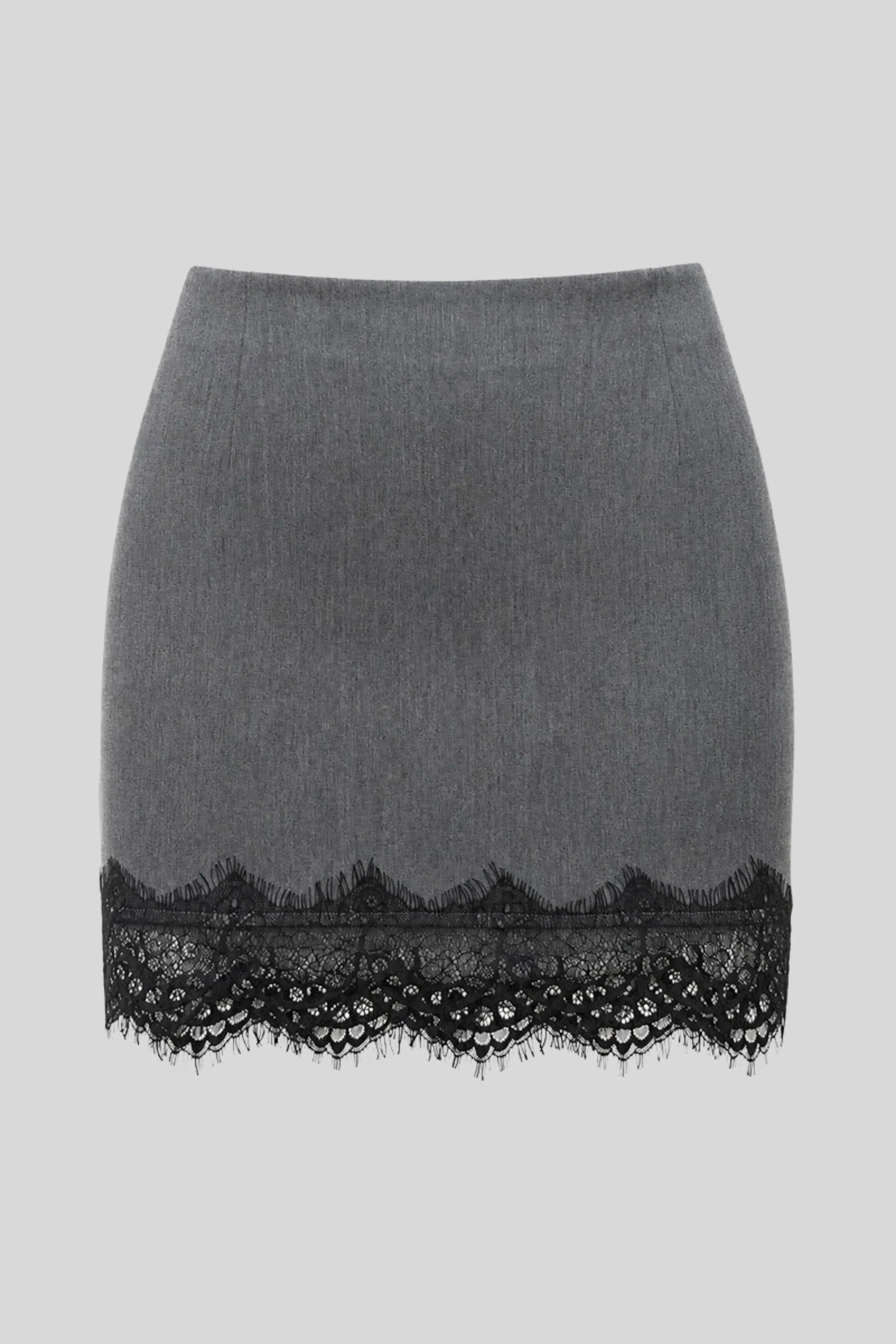 Gray Mini Skirt with Black Lace Hem – Alzya