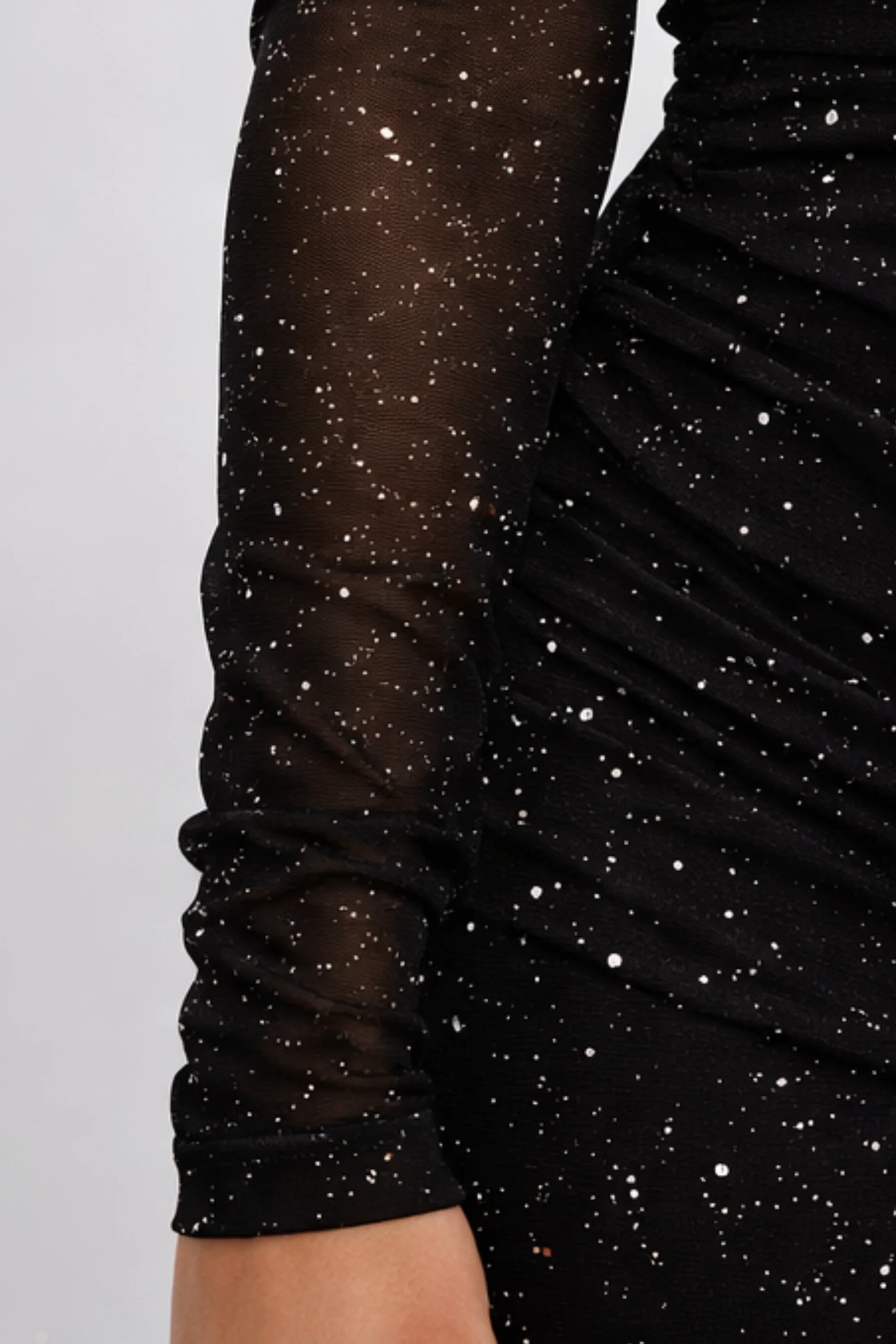 Off-Shoulder Mesh Long Sleeve Evening Dress Black