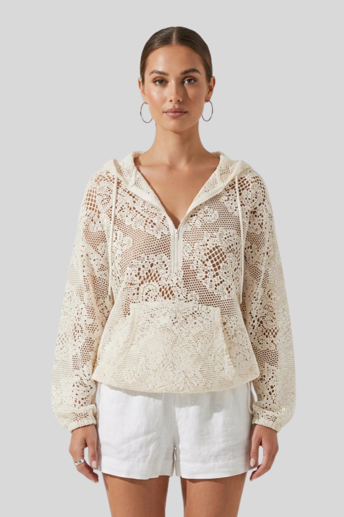 White Hollow Crochet Cover-Up Size: