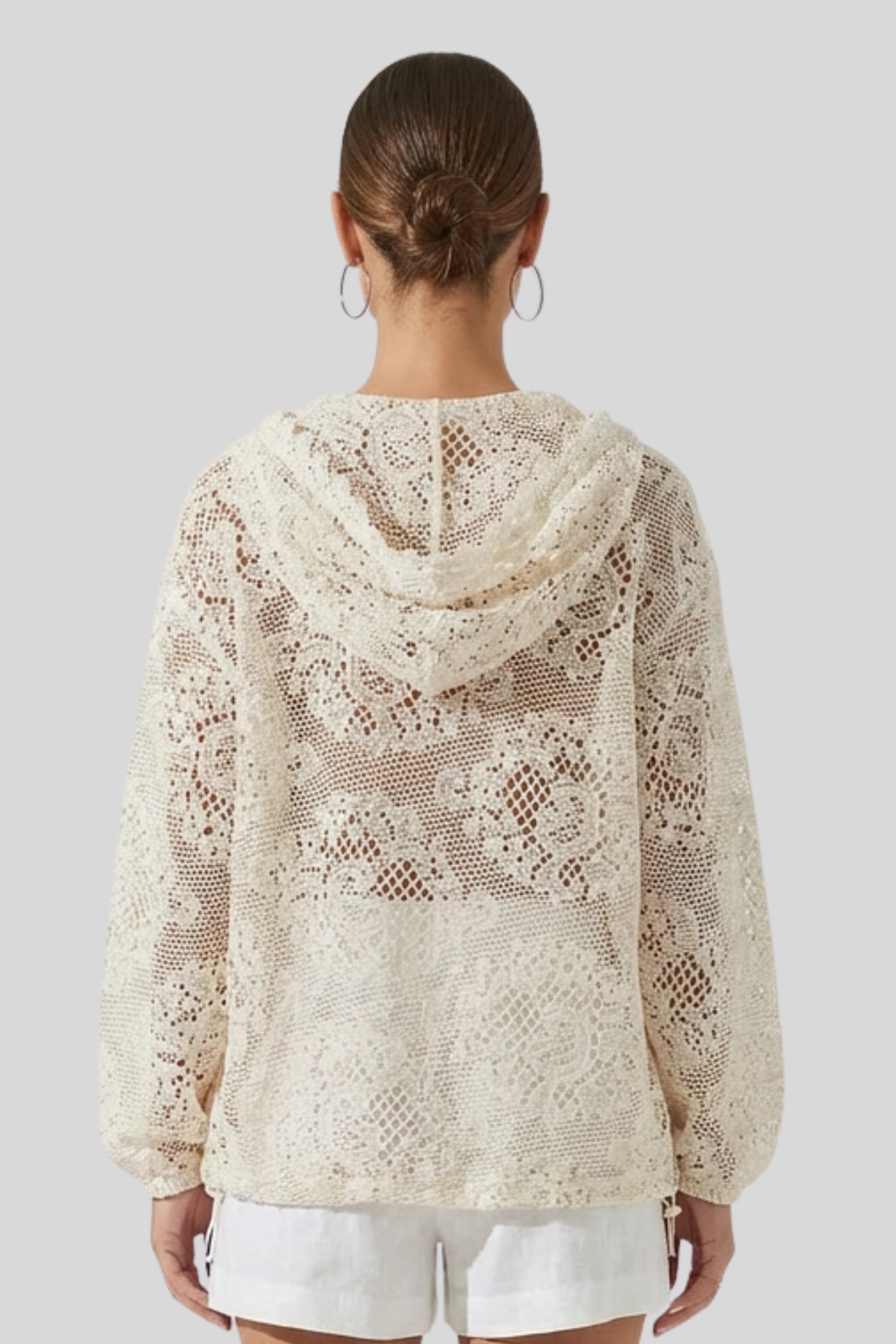 White Hollow Crochet Cover-Up Size: