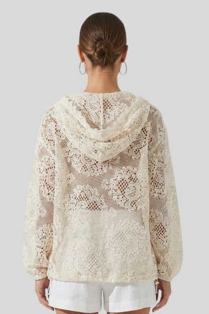 White Hollow Crochet Cover-Up Size: