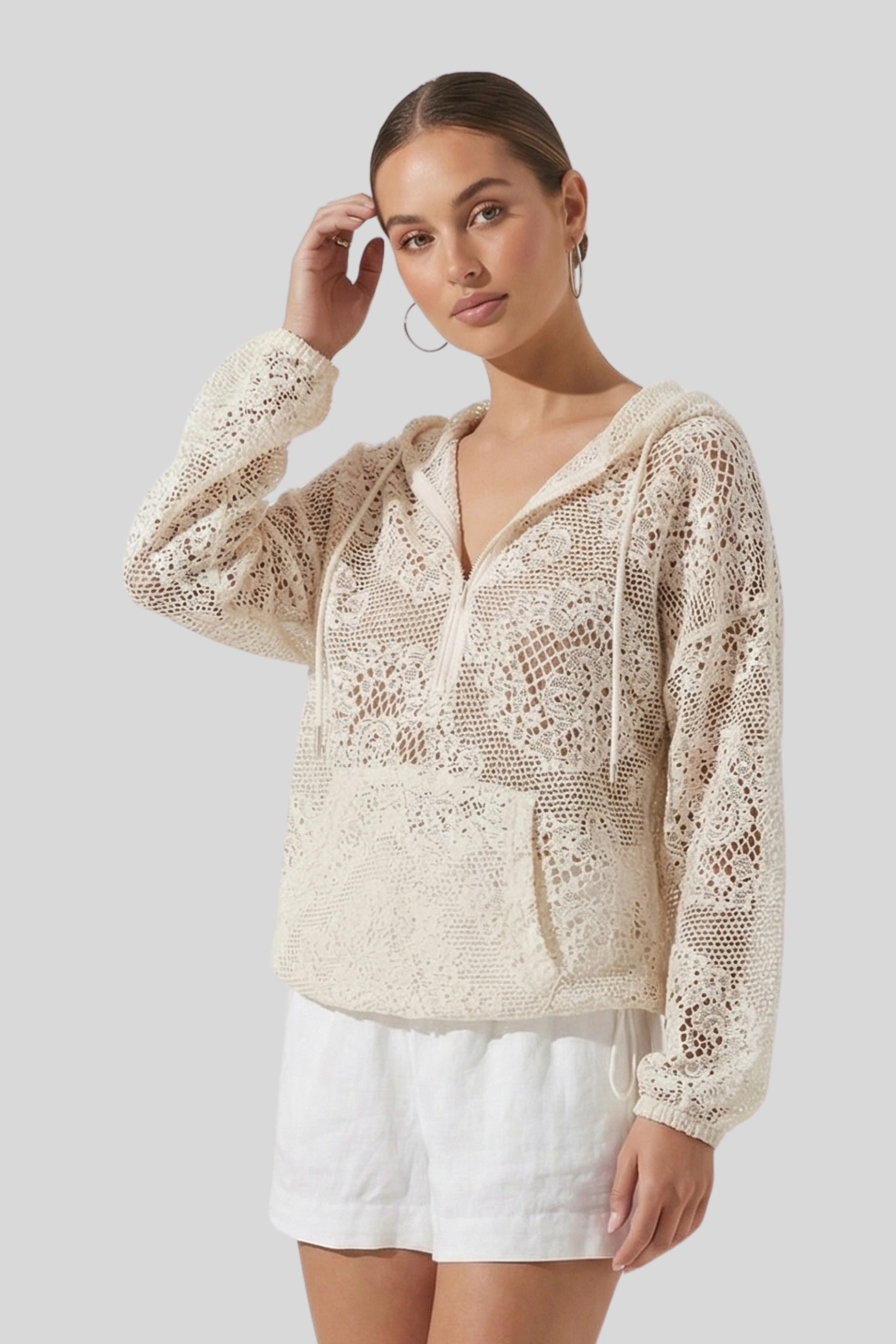 White Hollow Crochet Cover-Up Size: