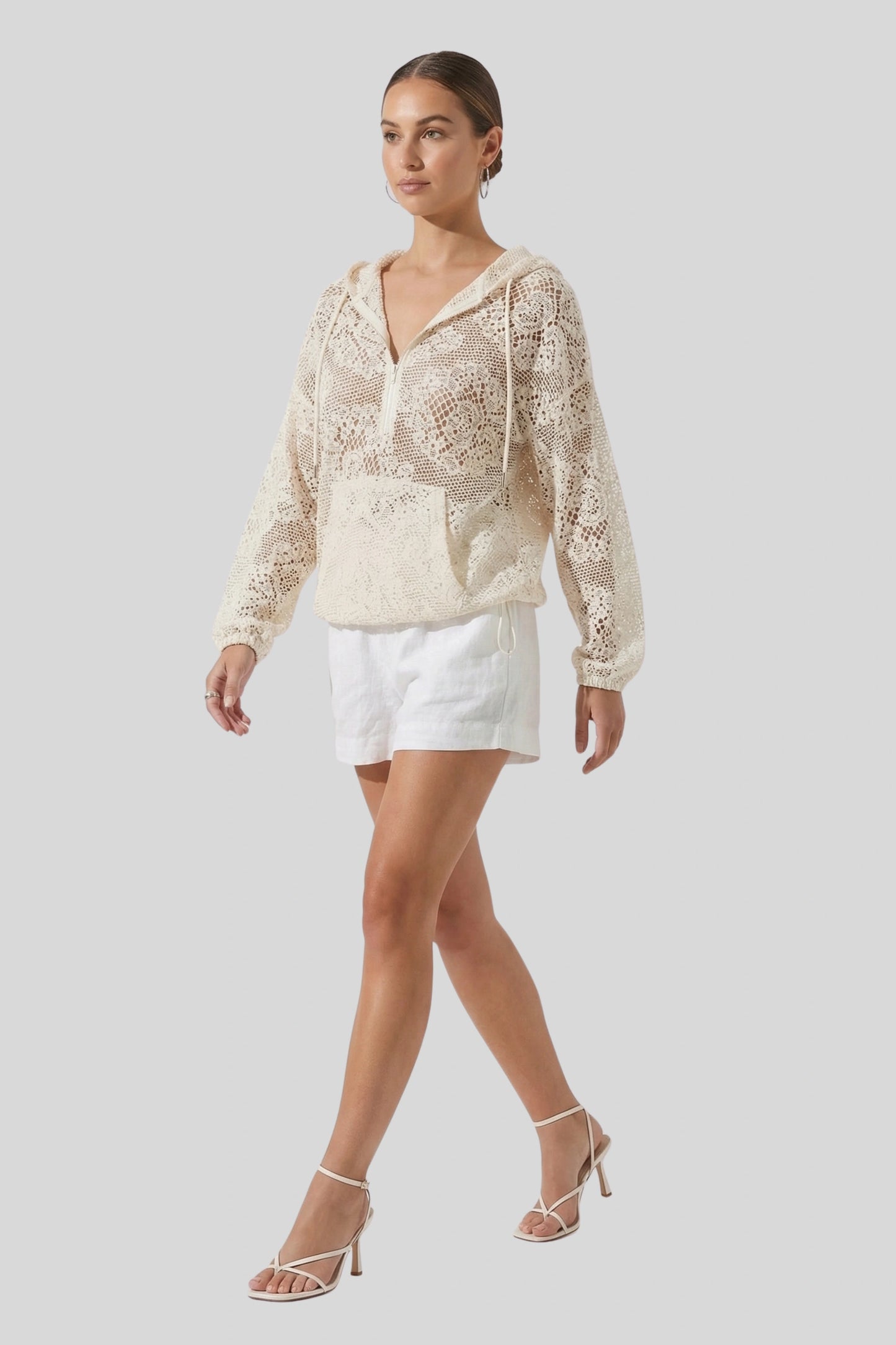 White Hollow Crochet Cover-Up Size: