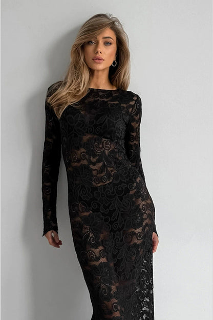 Black Lace Mermaid Maxi Dress
