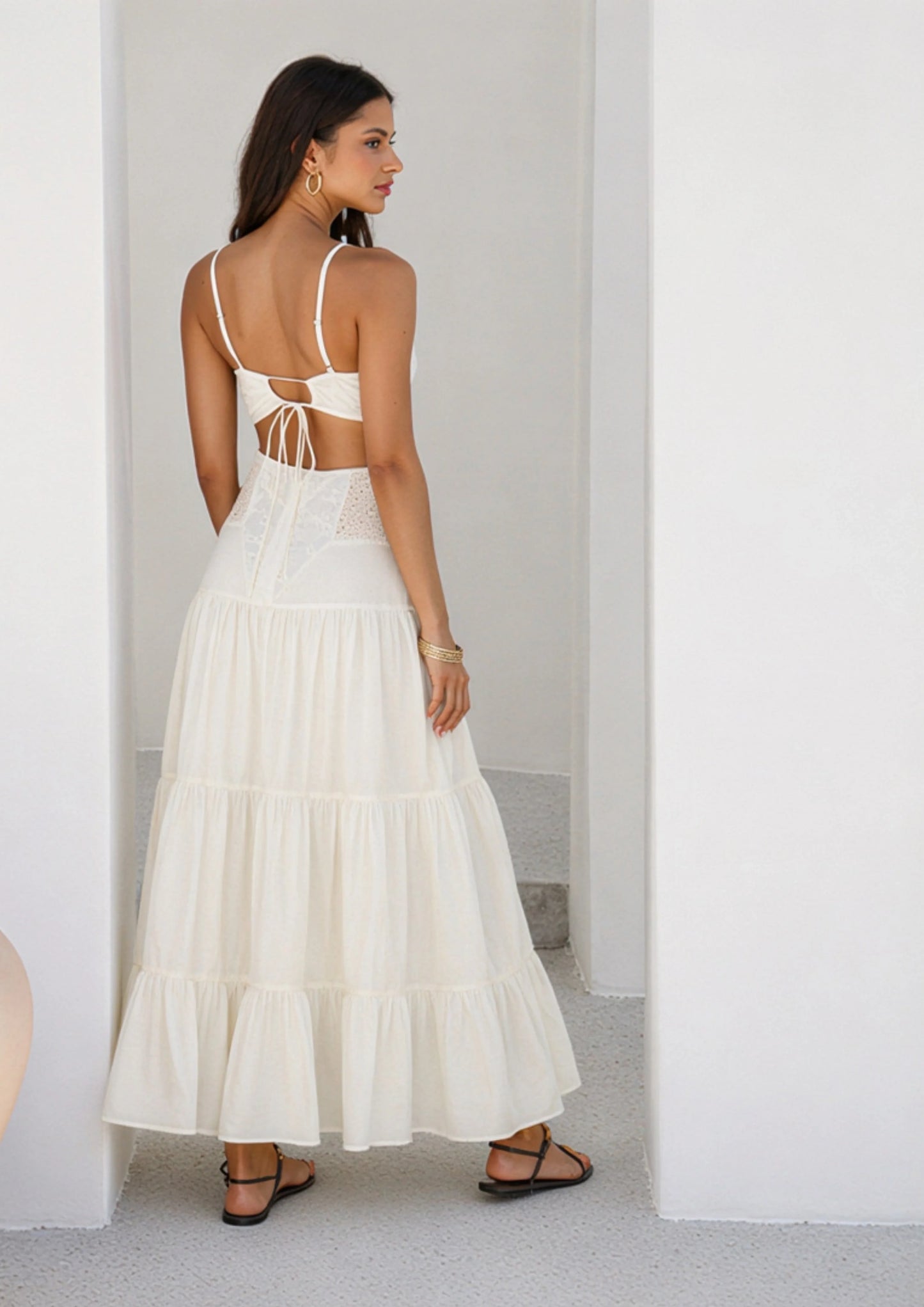 Eyelet Embroidered Cutout Maxi Dress White