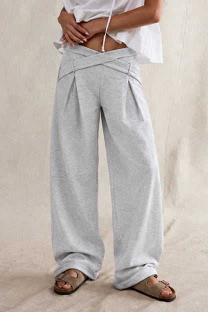 Grey Tailored Crossover Wide-Leg Jogger Pants Grey
