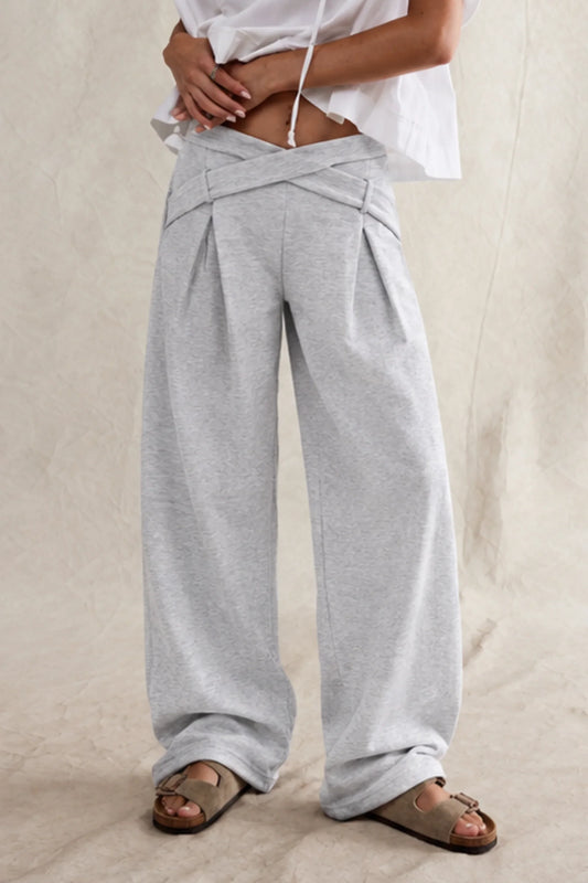 Grey Tailored Crossover Wide-Leg Jogger Pants Grey