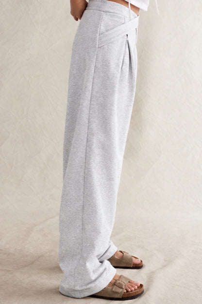 Grey Tailored Crossover Wide-Leg Jogger Pants