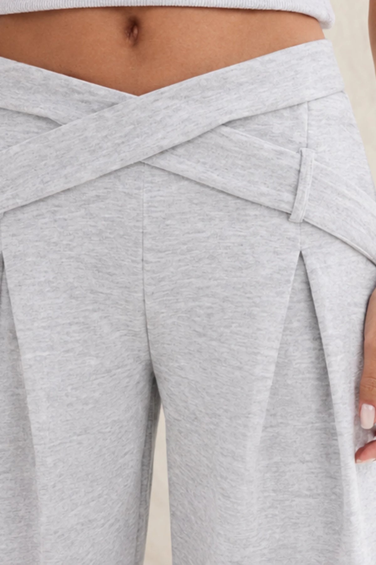 Grey Tailored Crossover Wide-Leg Jogger Pants