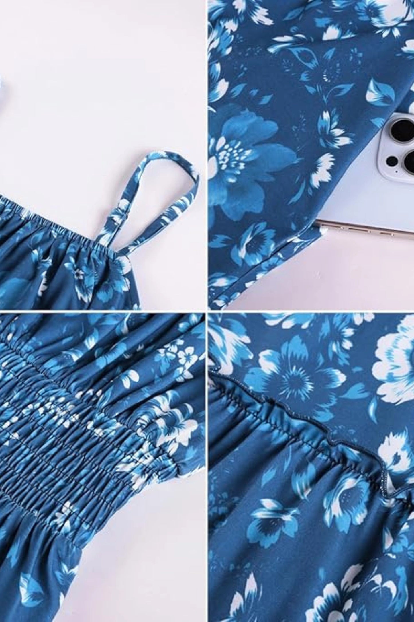 2 floral maxi sundress smocked bodice spaghetti strap tiered ruffle hem  Dark