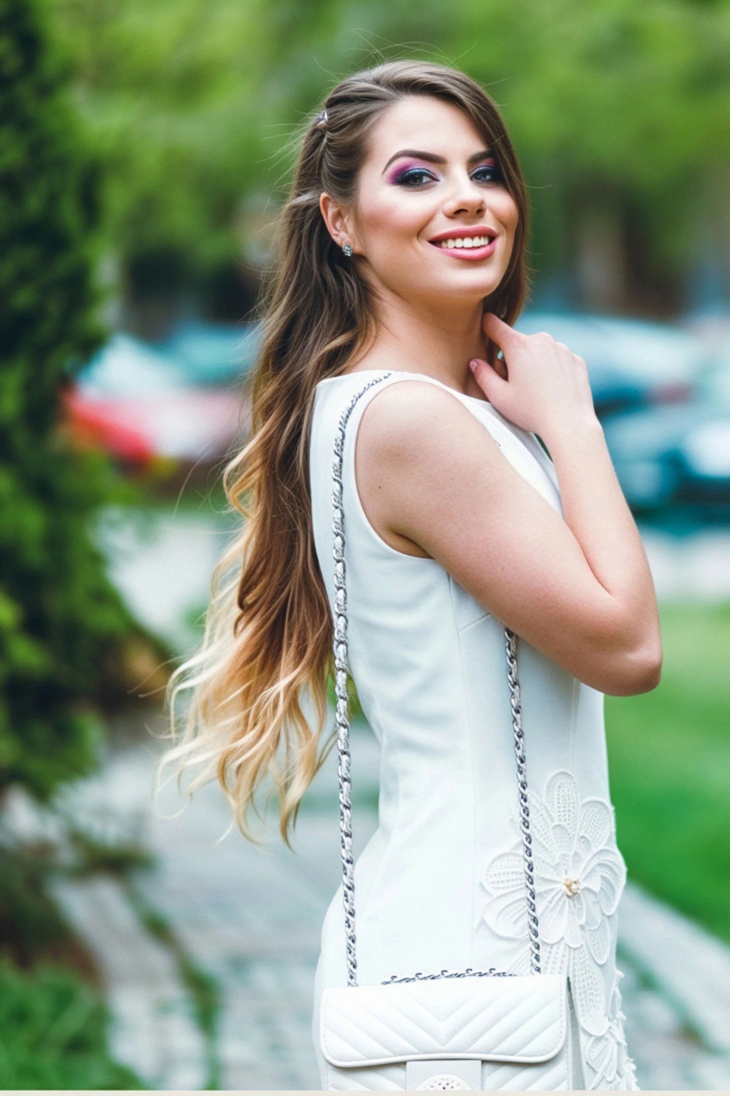 3D Floral Embroidered White Mini Shift Dress White