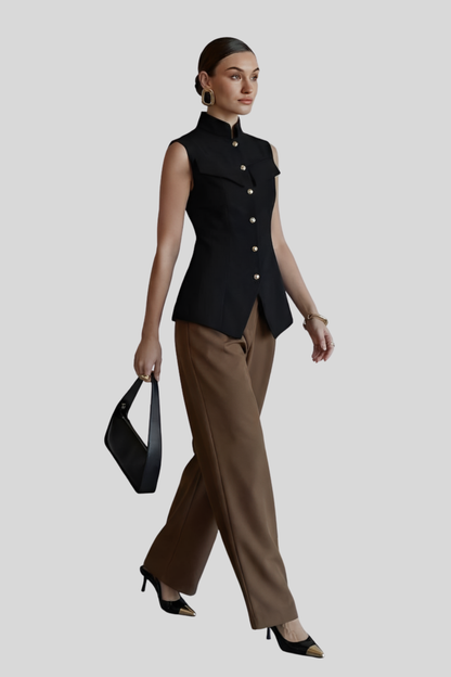 black-sleeveless-structured-top-women Black