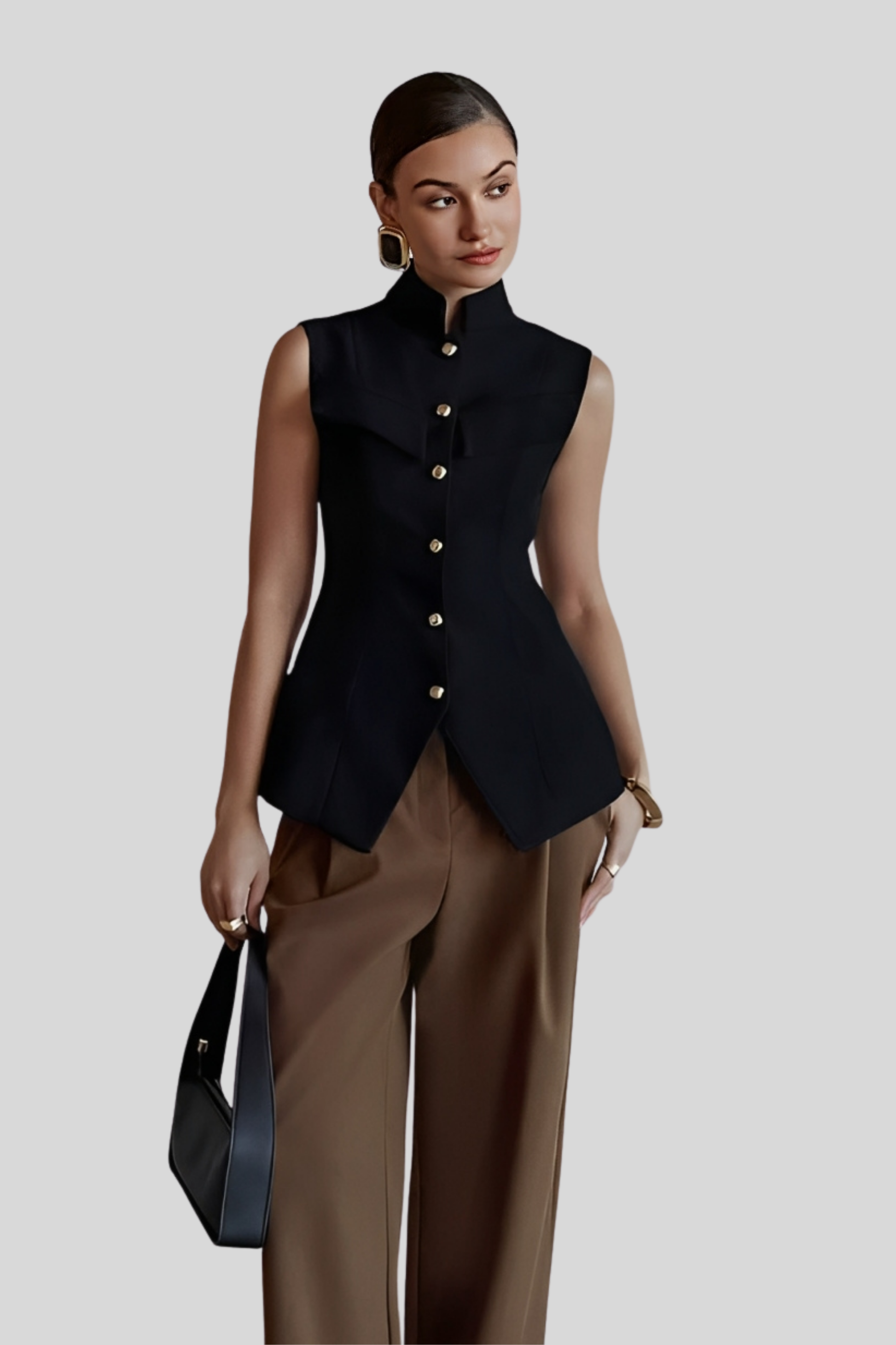 black-sleeveless-structured-top-women Black