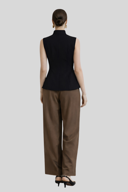 black-sleeveless-structured-top-women Black