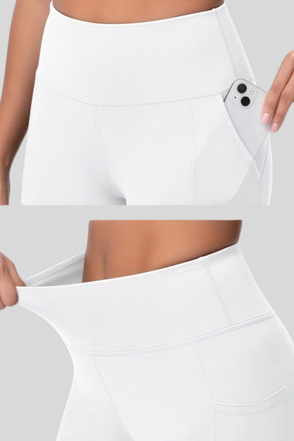 3 high-waist biker shorts compression side-pocket workout shorts White 