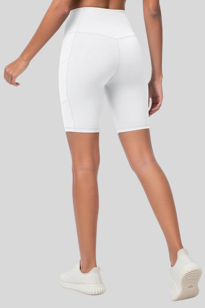 3 high-waist biker shorts compression side-pocket workout shorts White