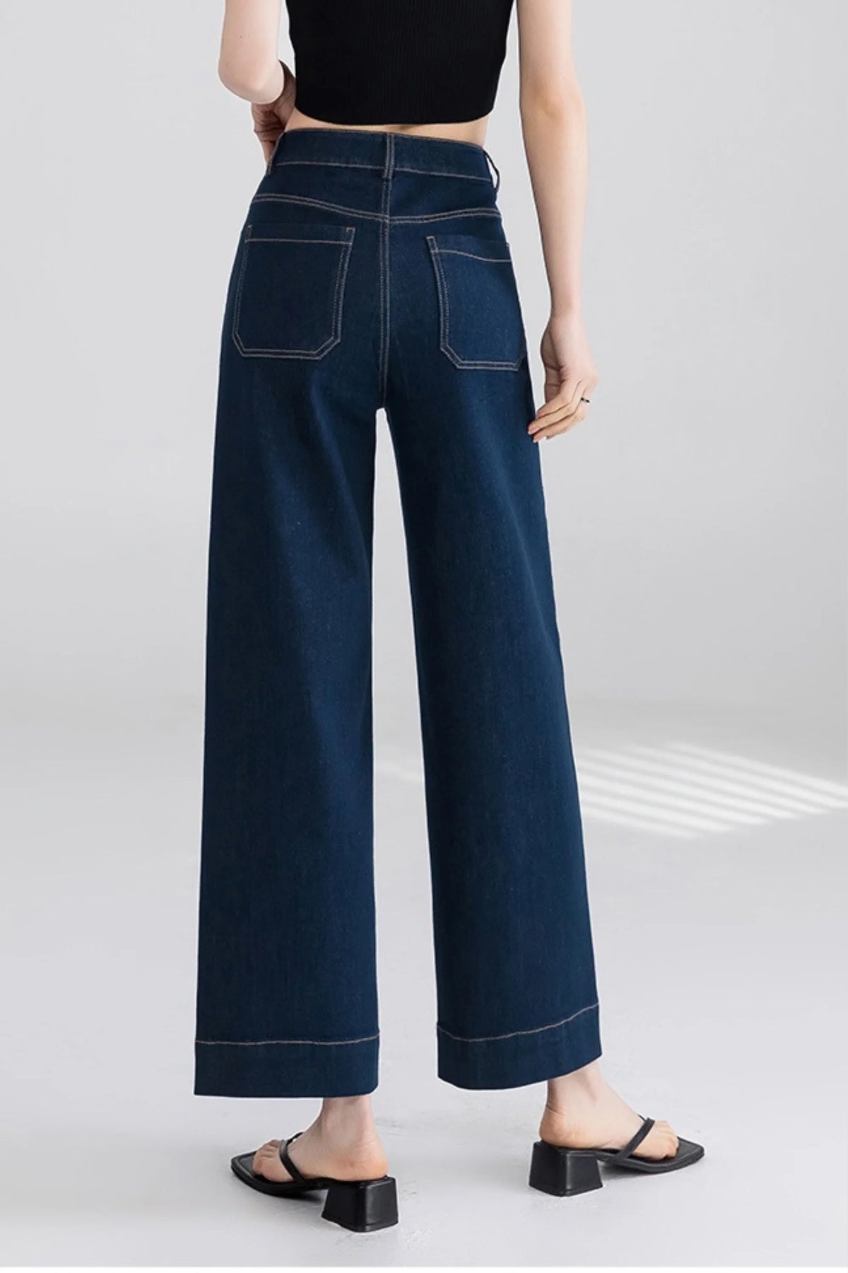 Alzya Dark Indigo Cotton High-Waisted Wide-Leg Jeans