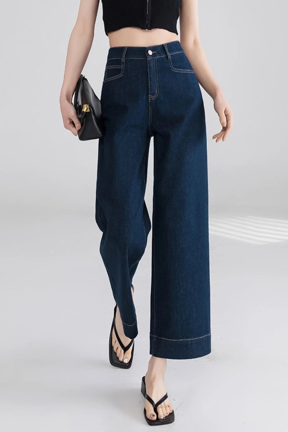 Alzya Dark Indigo Cotton High-Waisted Wide-Leg Jeans