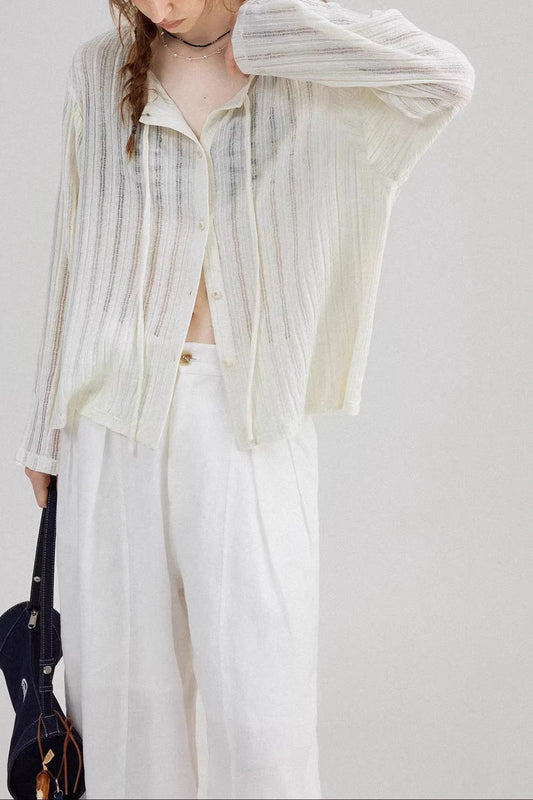 White Lightweight Ribbed Cardigan with Tie Front White