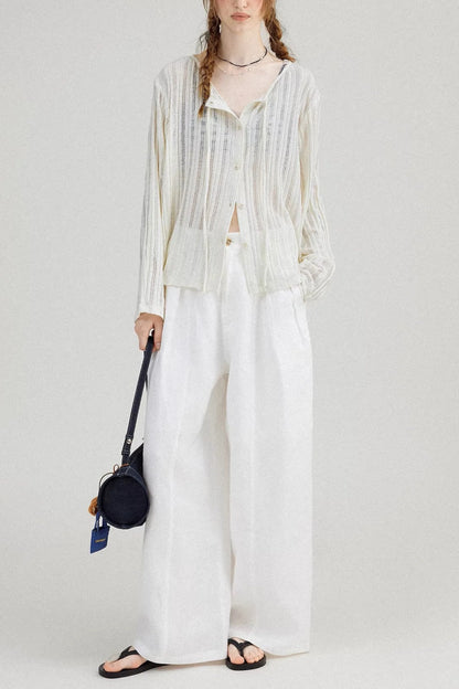 White Lightweight Ribbed Cardigan with Tie Front White
