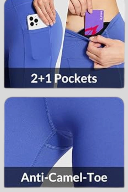 4 high-waist biker shorts compression side-pocket workout shorts Earth Blue