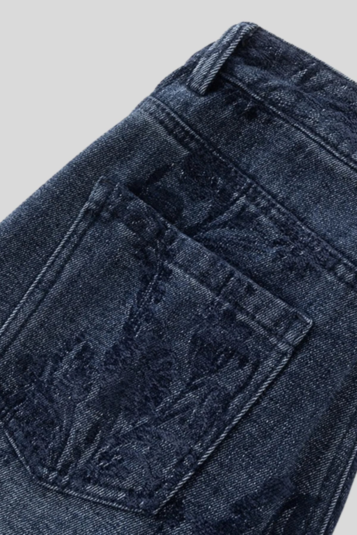 Dark Blue Wide-Leg Cotton Jeans with Floral Embroidery