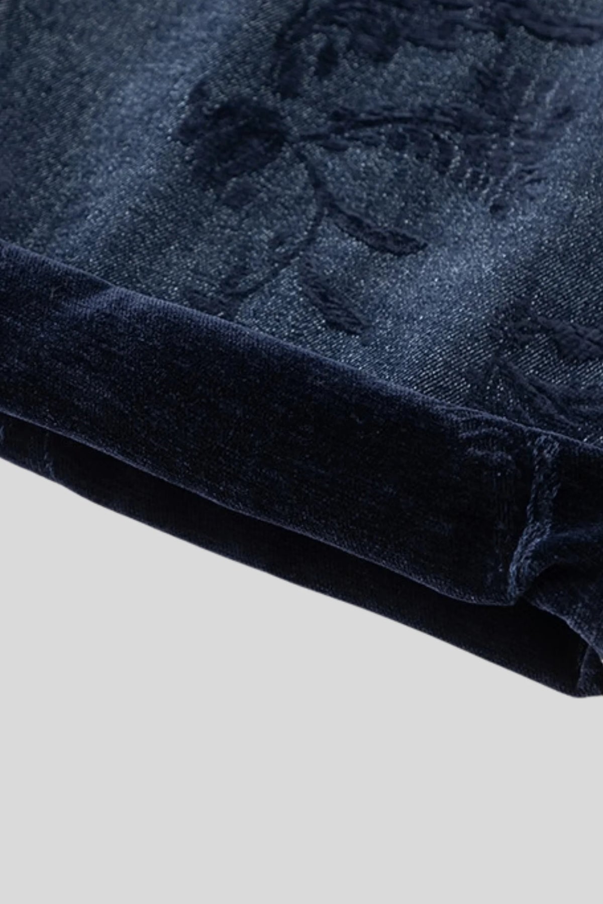 Dark Blue Wide-Leg Cotton Jeans with Floral Embroidery