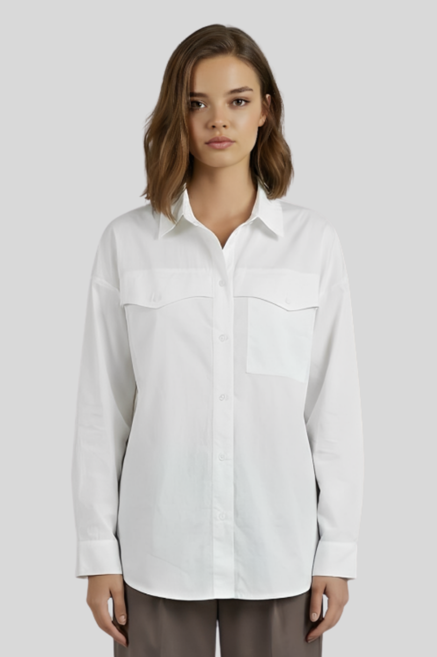 cotton-irregular-long-sleeve-shirt-women White