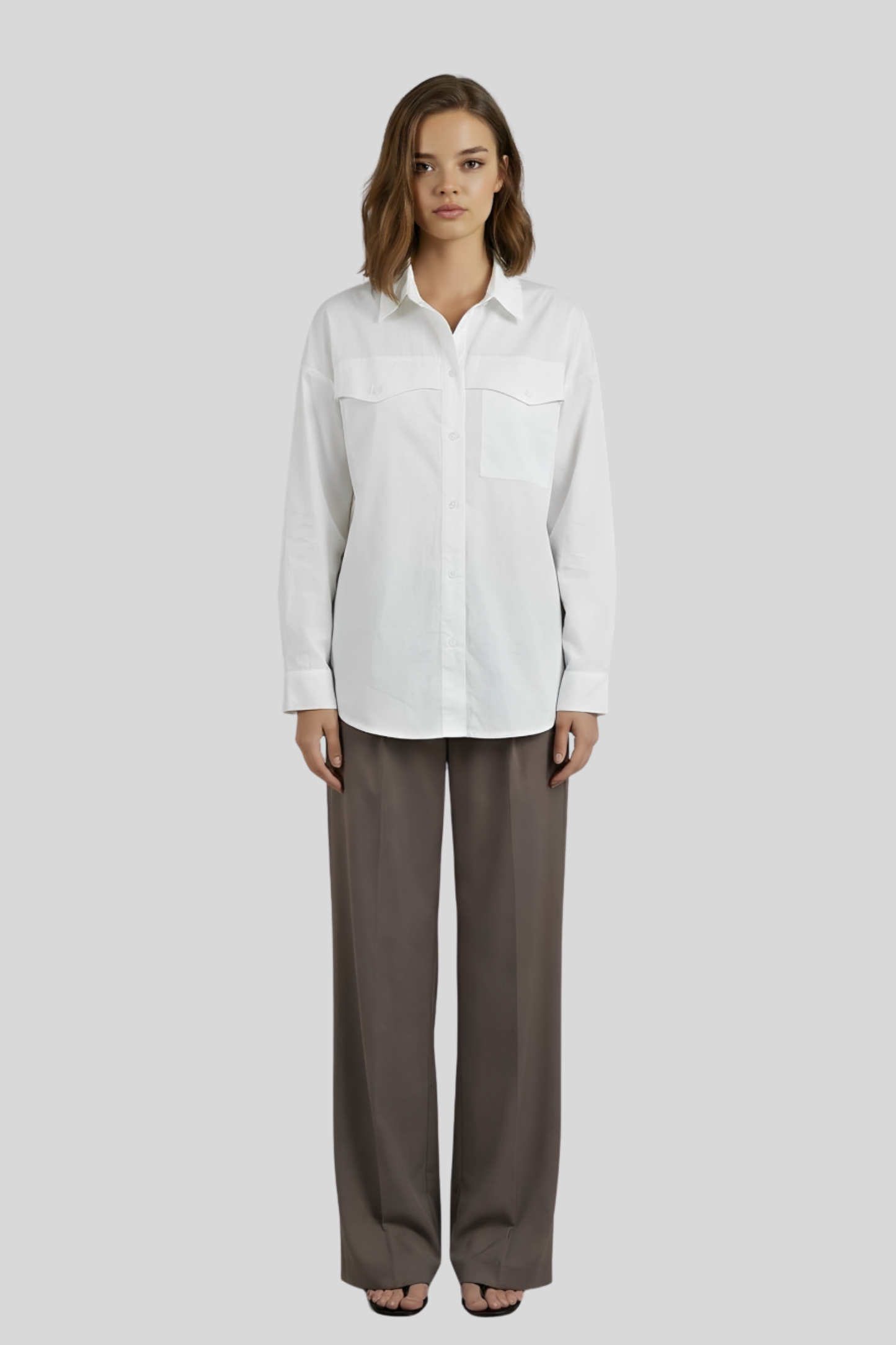 cotton-irregular-long-sleeve-shirt-women White