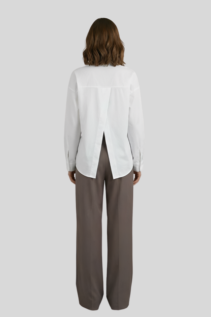 cotton-irregular-long-sleeve-shirt-women White