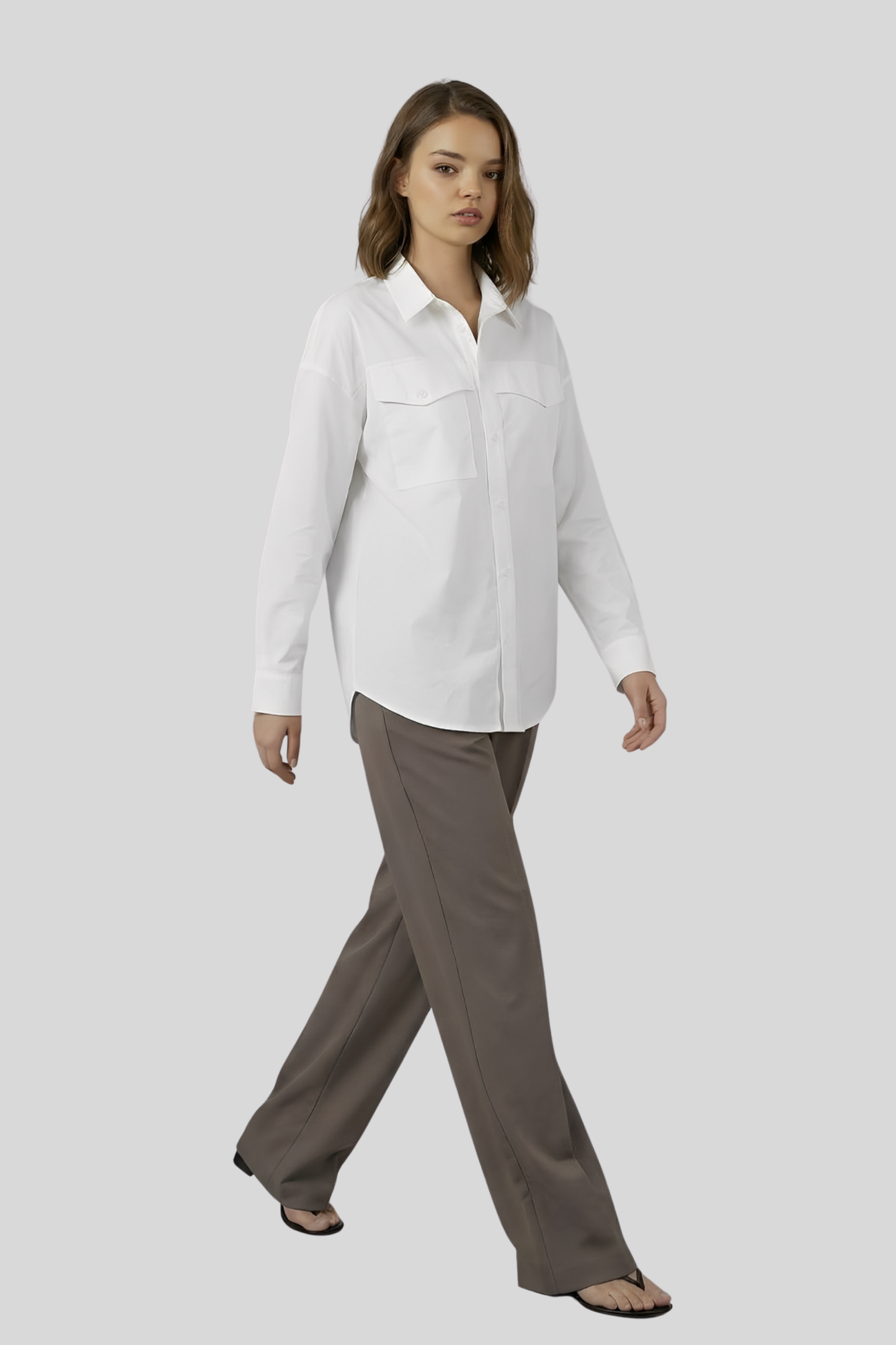 cotton-irregular-long-sleeve-shirt-women White