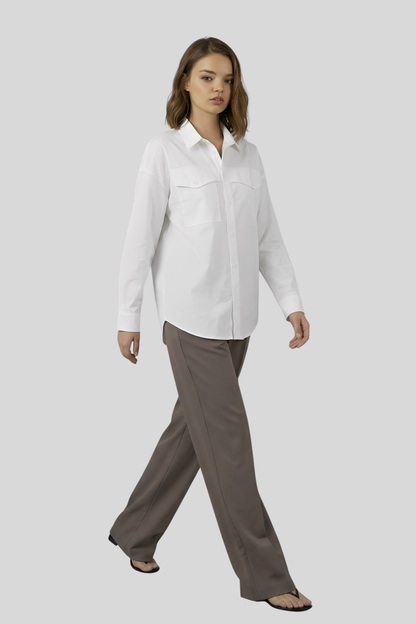 cotton-irregular-long-sleeve-shirt-women White