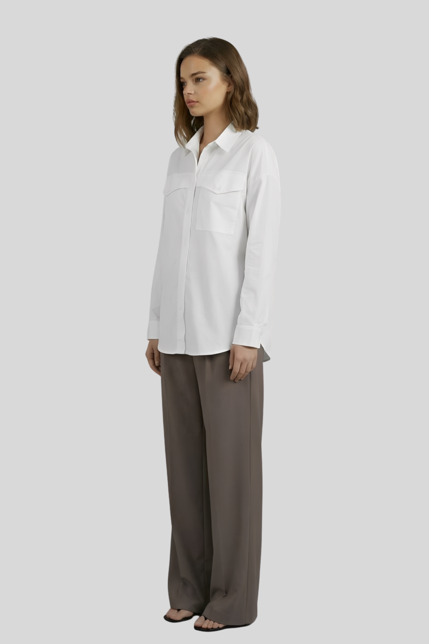 cotton-irregular-long-sleeve-shirt-women White