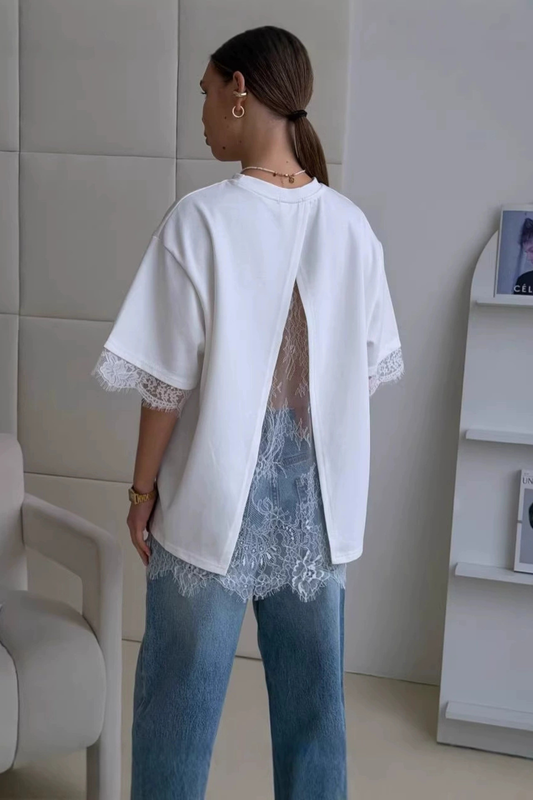 Oversized Lace Splicing Tee