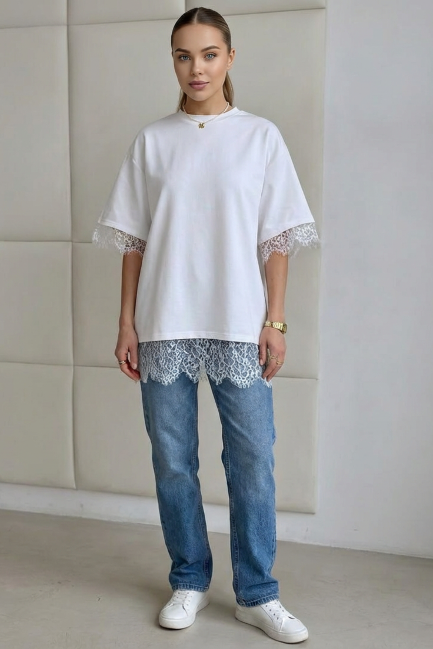 Oversized Lace Splicing Tee