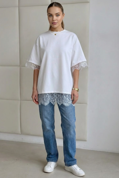 Oversized Lace Splicing Tee