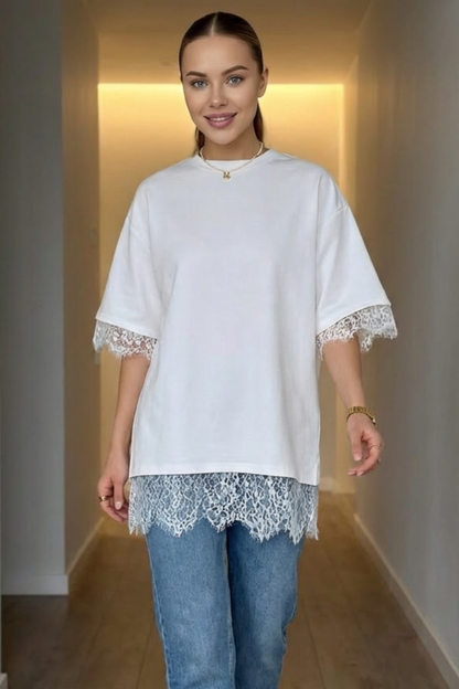 Oversized Lace Splicing Tee