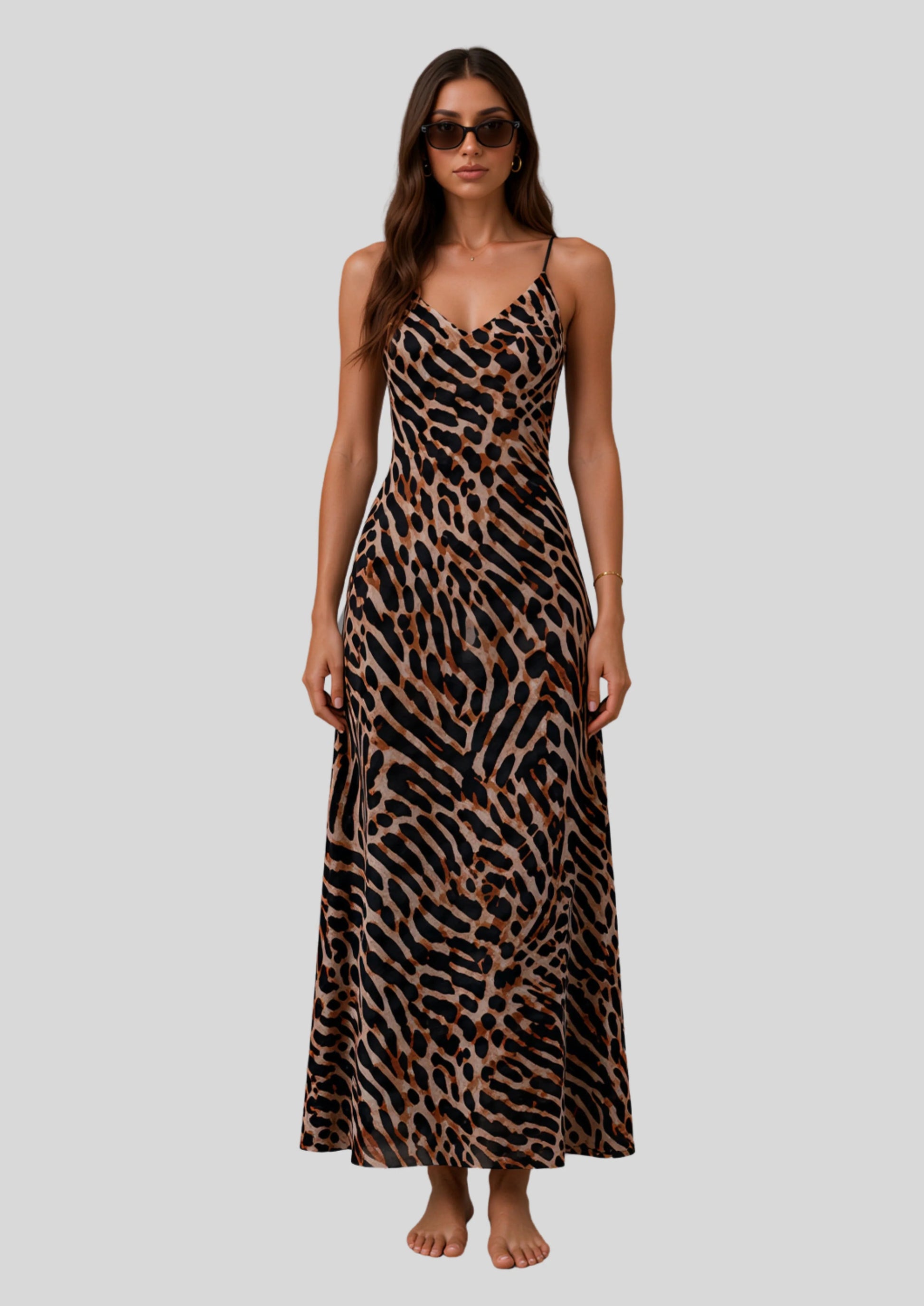 Leopard Print Backless Maxi Slip Dress Leopard Print