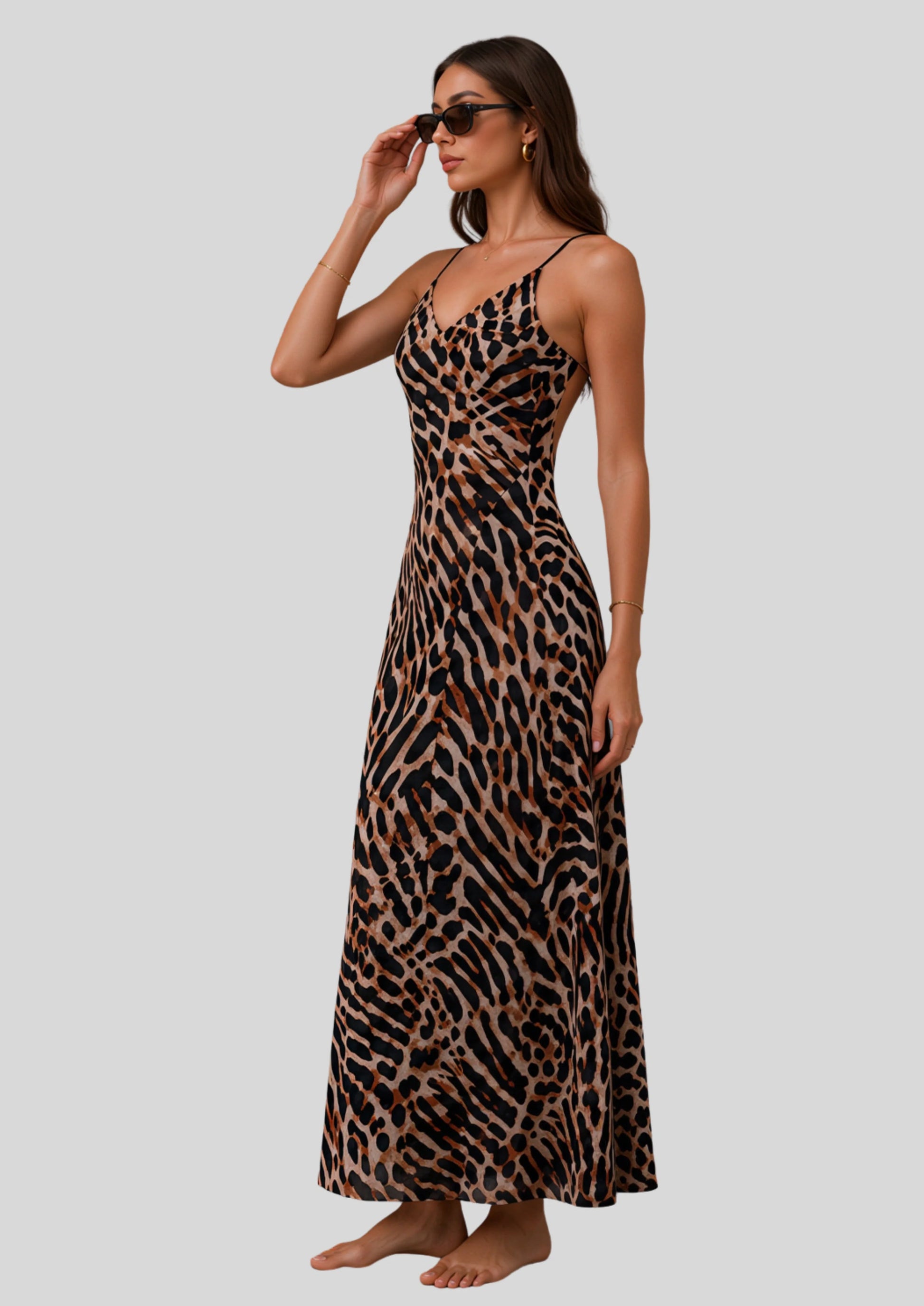 Leopard Print Backless Maxi Slip Dress Leopard Print