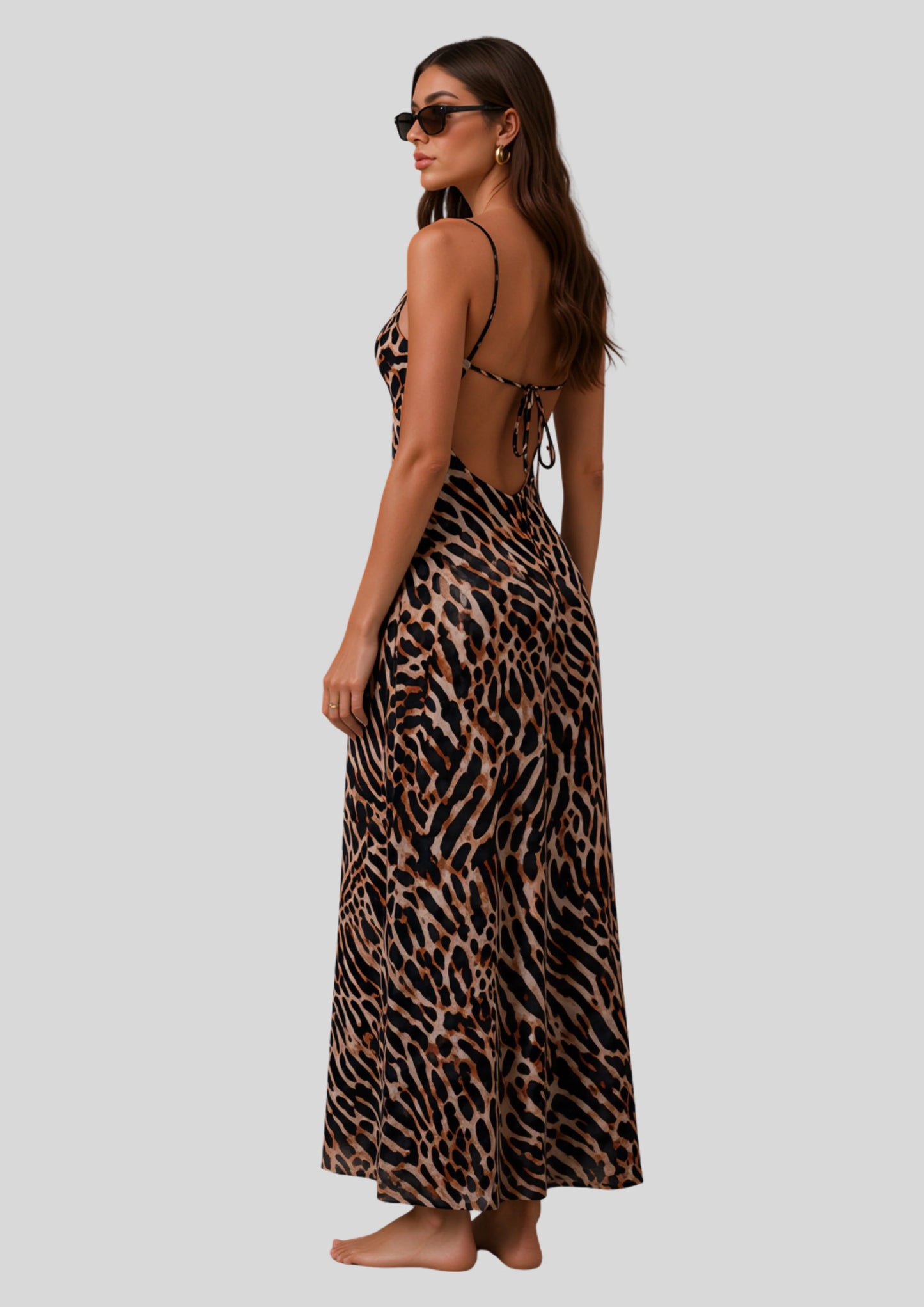 Leopard Print Backless Maxi Slip Dress Leopard Print