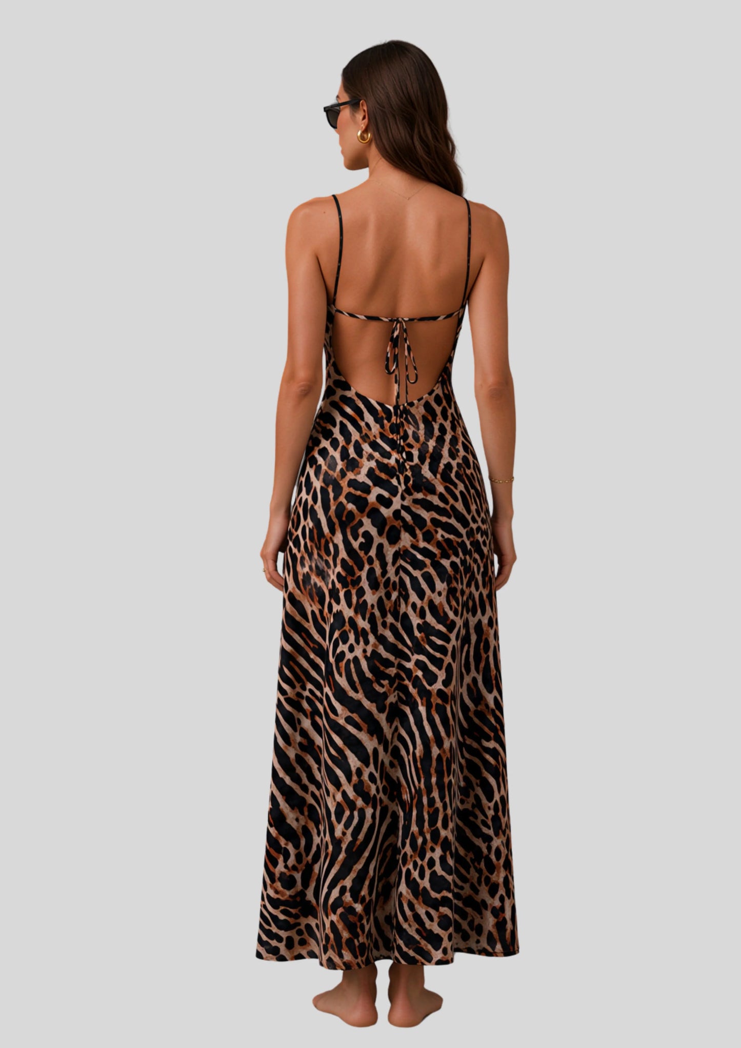 Leopard Print Backless Maxi Slip Dress Leopard Print