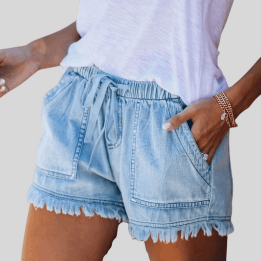 Effortless Chic Elastic-Waist Denim Shorts - Alzya