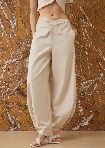 High-Waist Lantern Wide-Leg Pants Off White