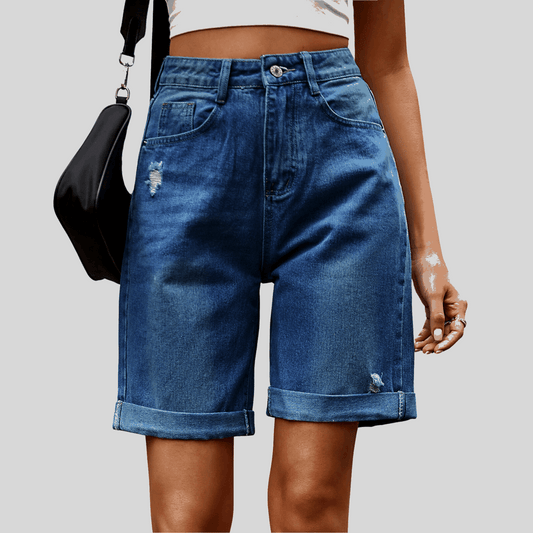 Edgy Distressed Hem Denim Shorts - Alzya