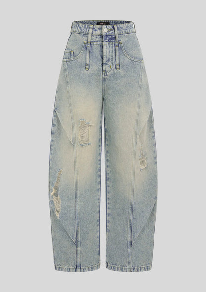 Distressed Flared Light-Wash Jeans Light Blue
