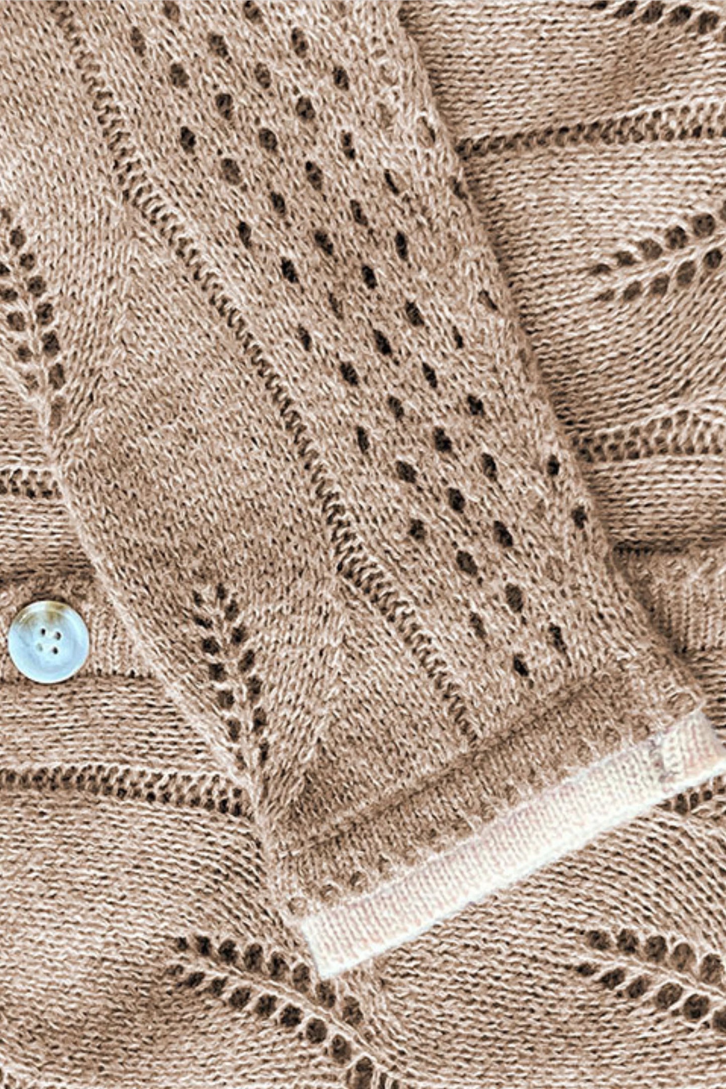 Khaki Open-Knit Button-Front Cardigan with Contrast Trim Khaki