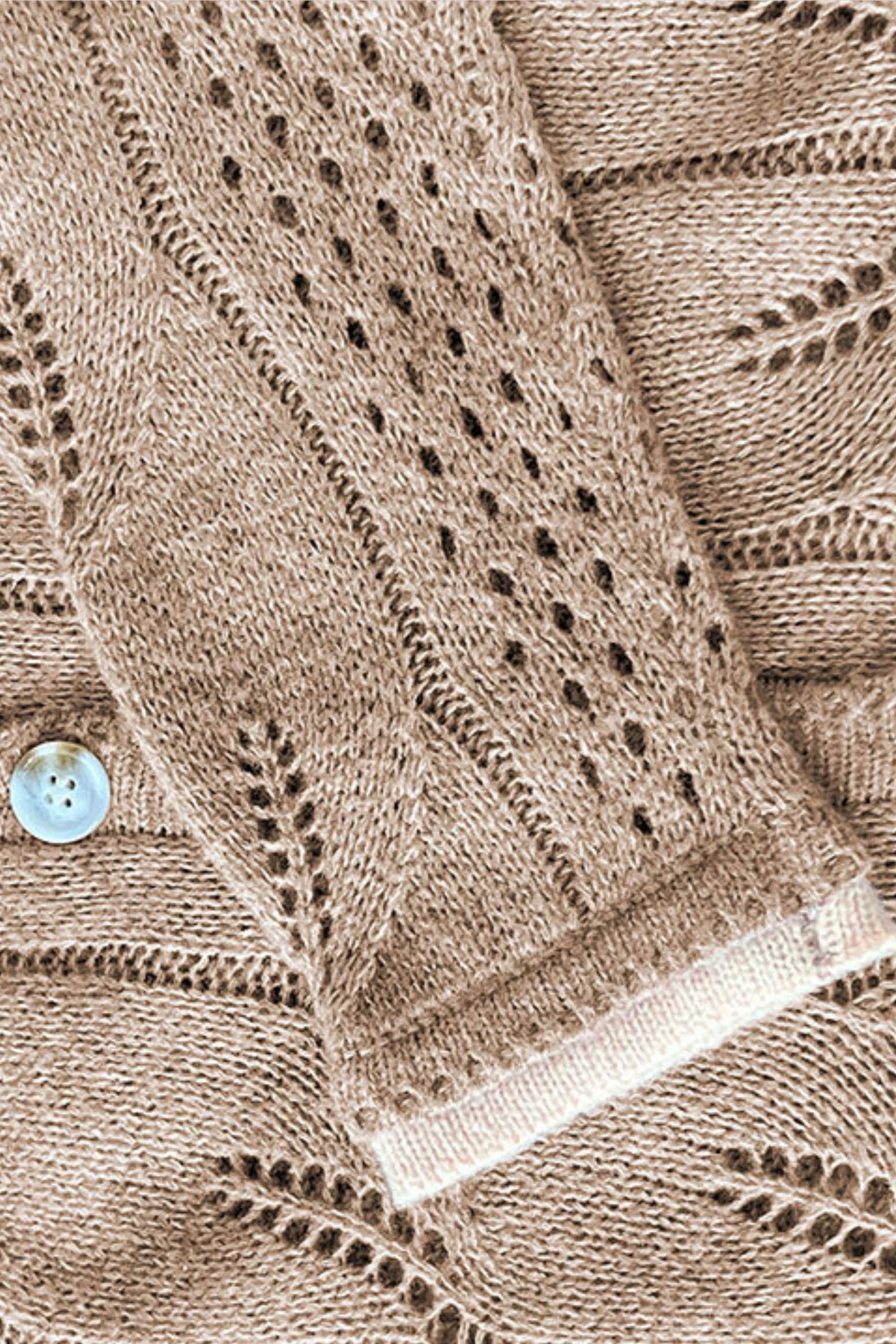 Khaki Open-Knit Button-Front Cardigan with Contrast Trim Khaki