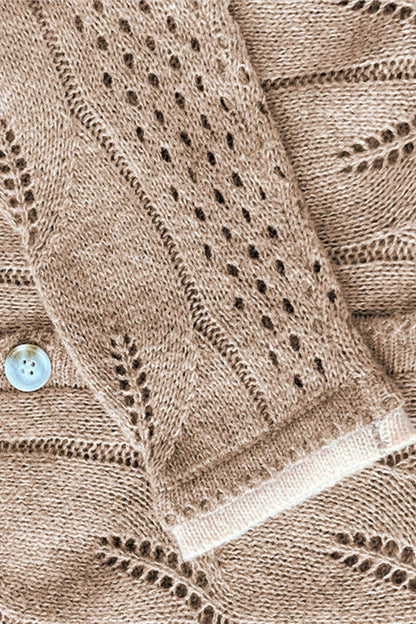 Khaki Open-Knit Button-Front Cardigan with Contrast Trim Khaki