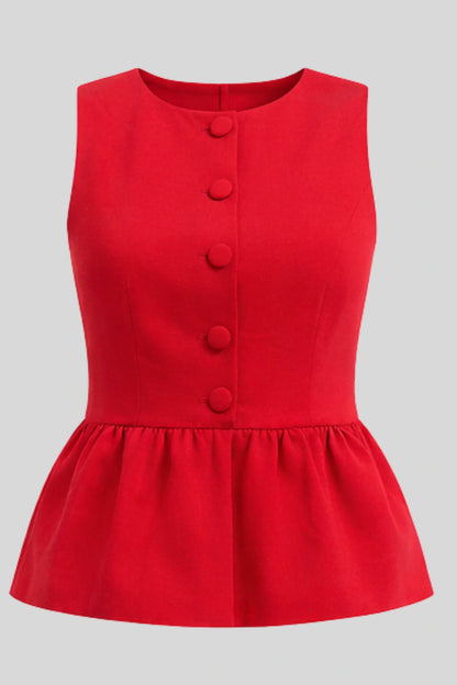 Sleeveless Peplum Top & Linen Shorts Set Natural