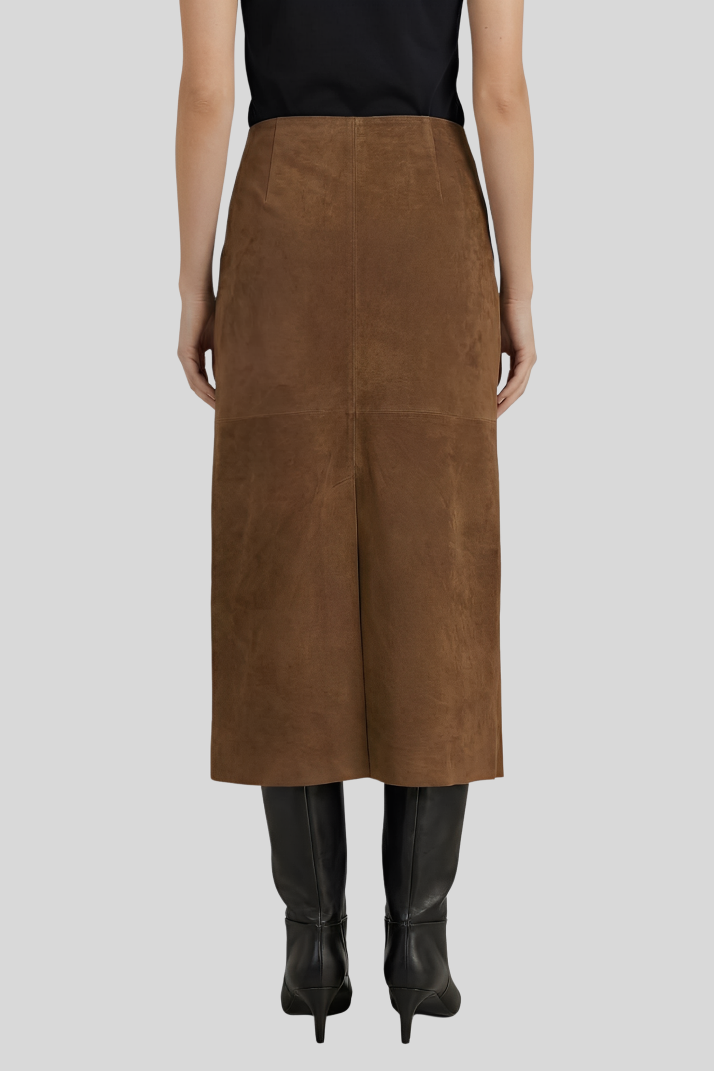 brown-suede-midi-slit-skirt-women Brown